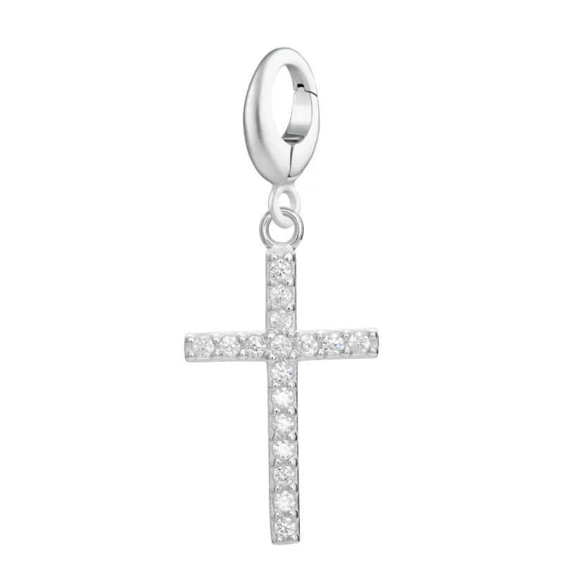 Silver Cross Charm with Crystals sold by Lily Charmed