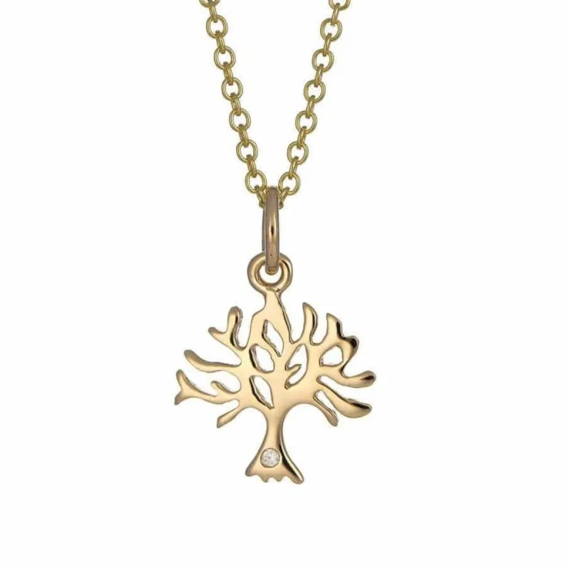Solid 9 Carat Gold Tree Necklace With Diamond sold by Lily Charmed