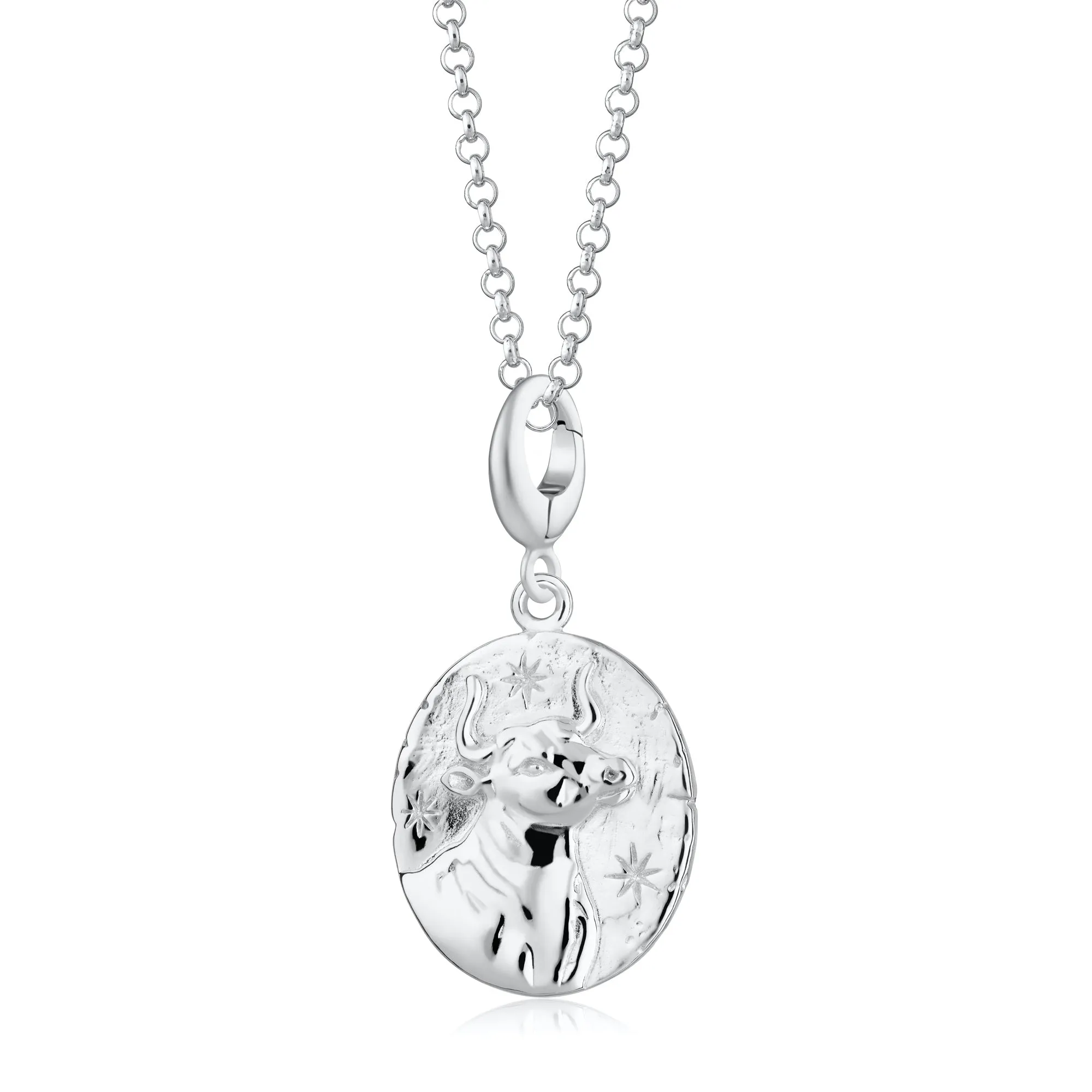 Engraved Silver Taurus Zodiac Charm Necklace sold by Lily Charmed