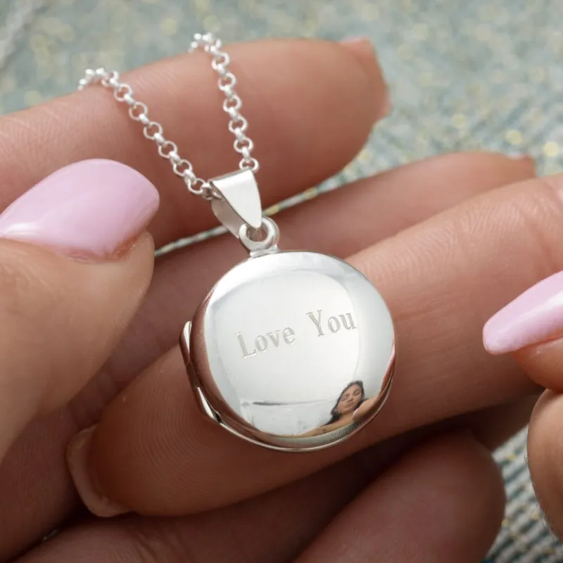 Engraved Silver Circle Dome Locket sold by Lily Charmed