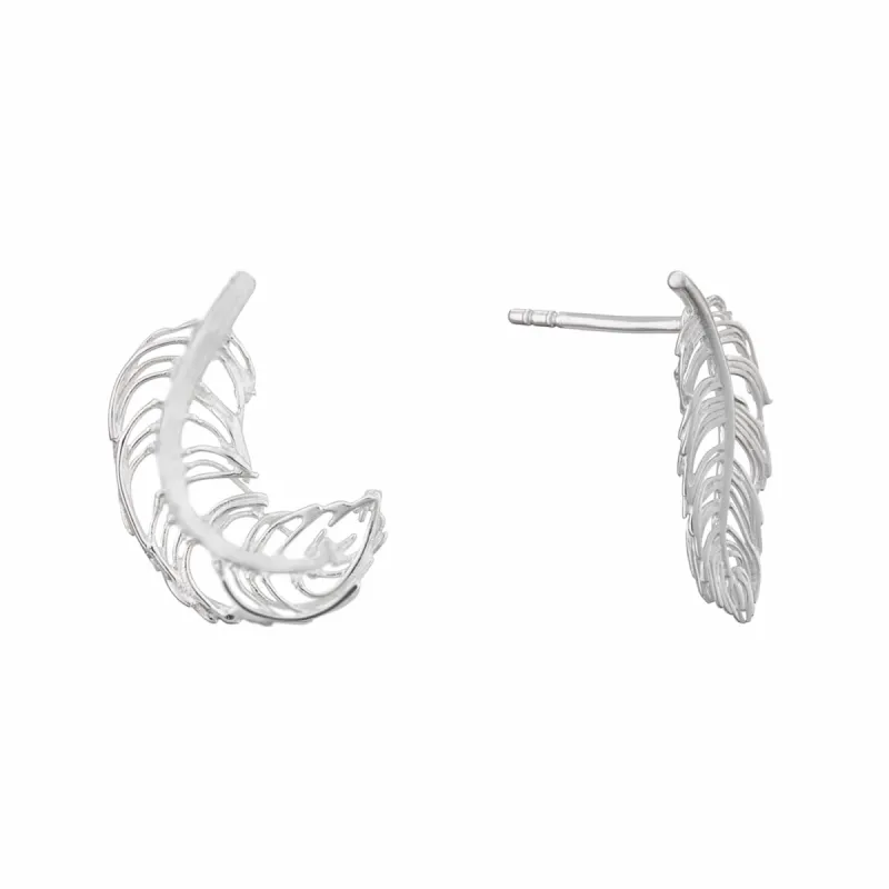 Silver Feather Stud Earrings sold by Lily Charmed