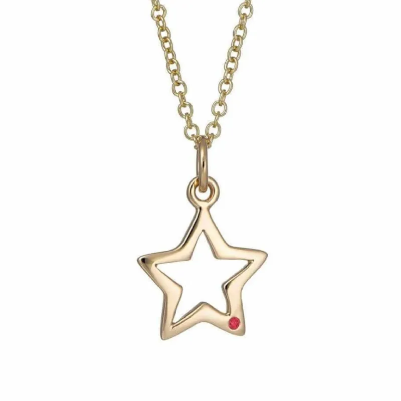 Solid 9 Carat Gold Open Star Necklace With Ruby sold by Lily Charmed