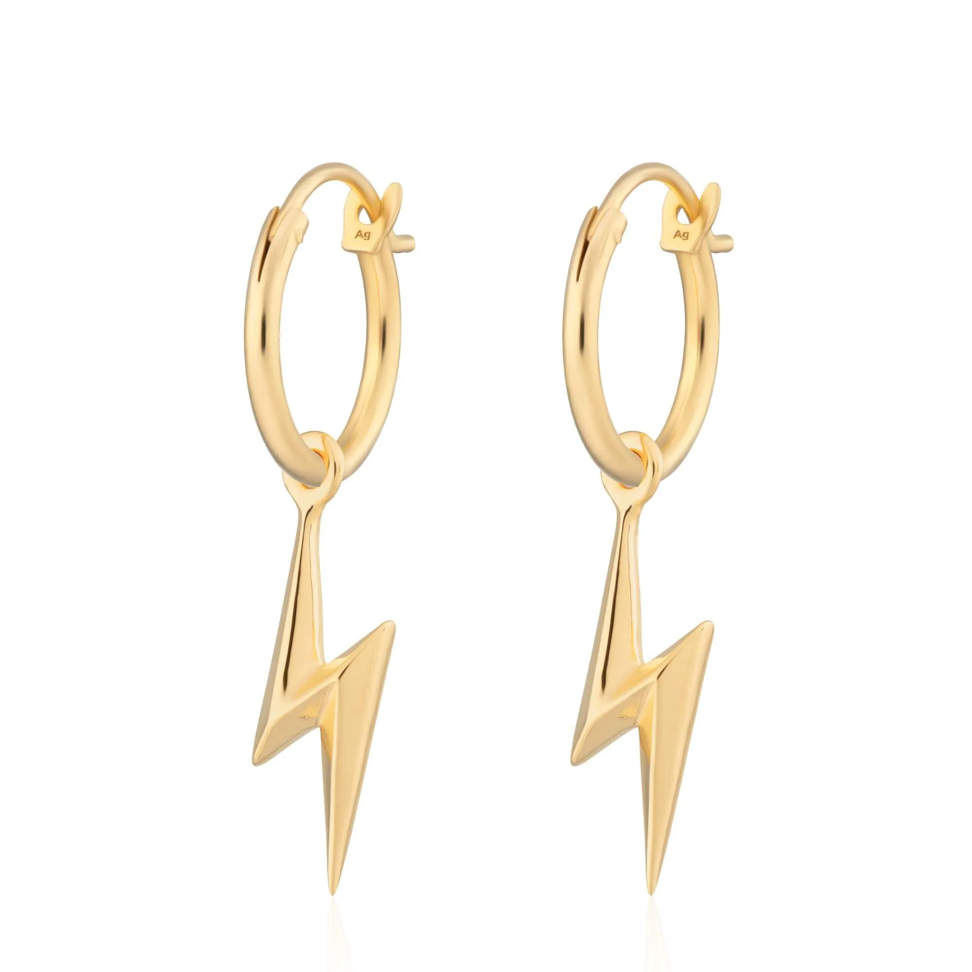 Gold Plated Lightning Bolt Charm Hoop Earrings sold by Lily Charmed