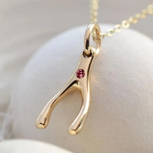Solid 9 Carat Gold Wishbone Necklace With Ruby sold by Lily Charmed product image thumbnail 3