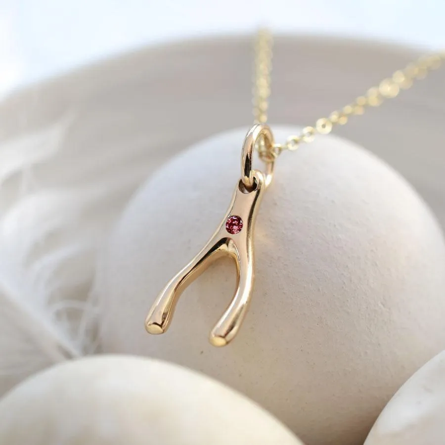 Solid 9 Carat Gold Wishbone Necklace With Ruby sold by Lily Charmed product image thumbnail 2