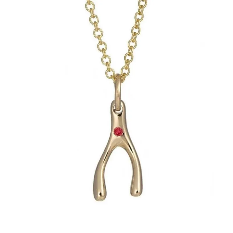 Solid 9 Carat Gold Wishbone Necklace With Ruby sold by Lily Charmed