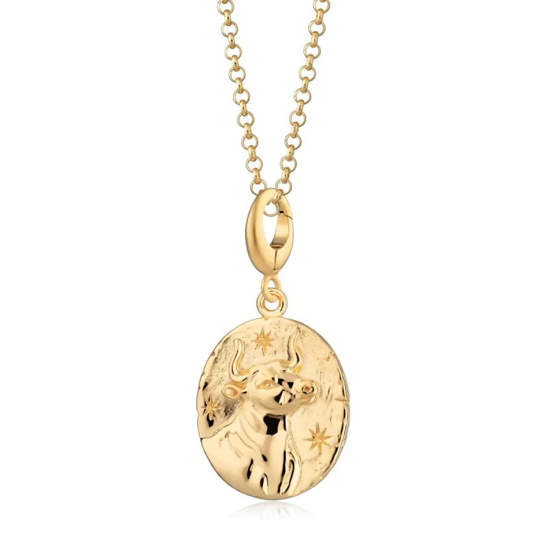 Engraved Gold Taurus Zodiac Charm Necklace sold by Lily Charmed