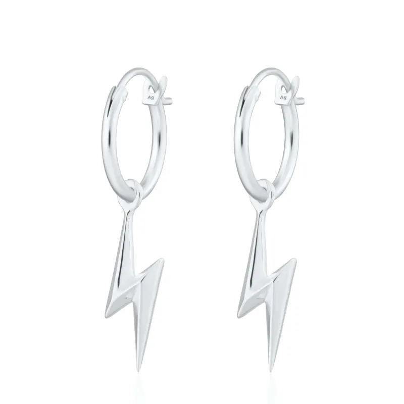 Silver Lightning Bolt Charm Hoop Earrings sold by Lily Charmed
