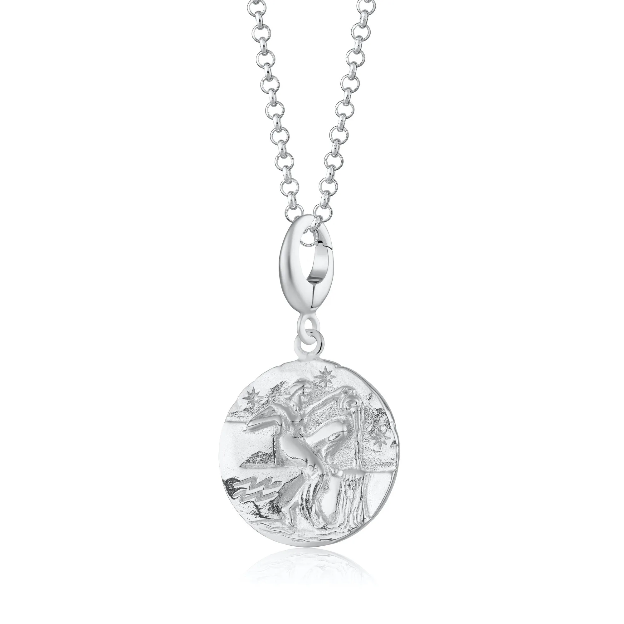 Engraved Silver Aquarius Zodiac Charm Necklace sold by Lily Charmed