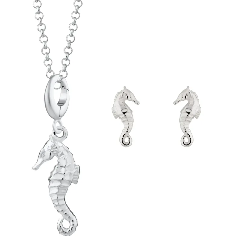 Silver Seahorse Jewellery Set With Stud Earrings sold by Lily Charmed