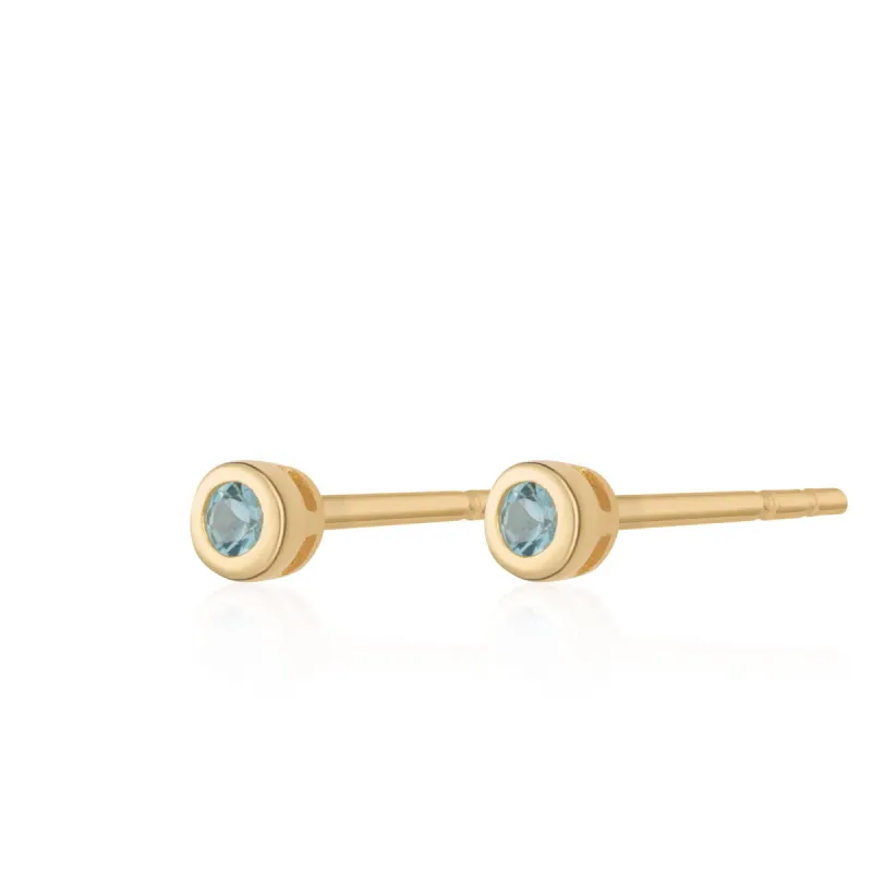 Gold Plated December Birthstone Teeny Stud Earrings (Blue Topaz) sold by Lily Charmed