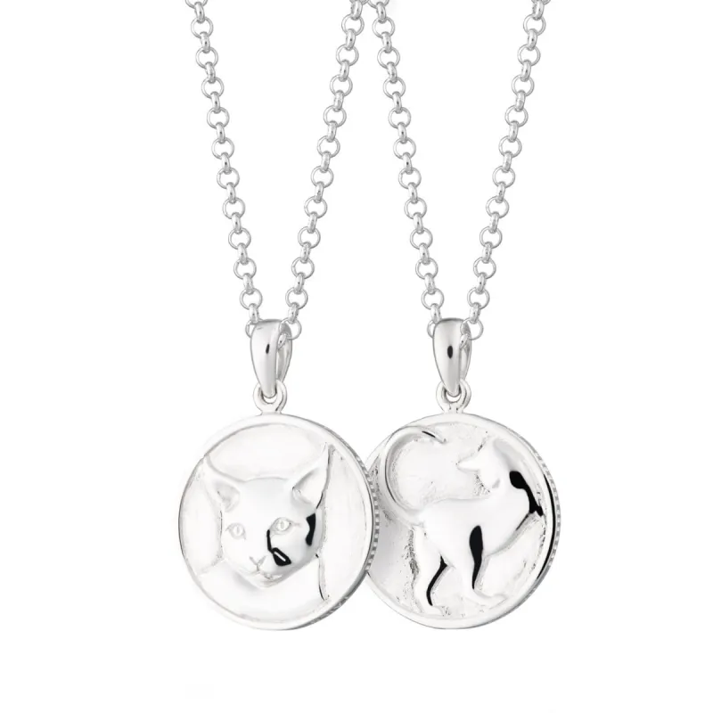 Silver Cat Heads and Tails Necklace sold by Lily Charmed