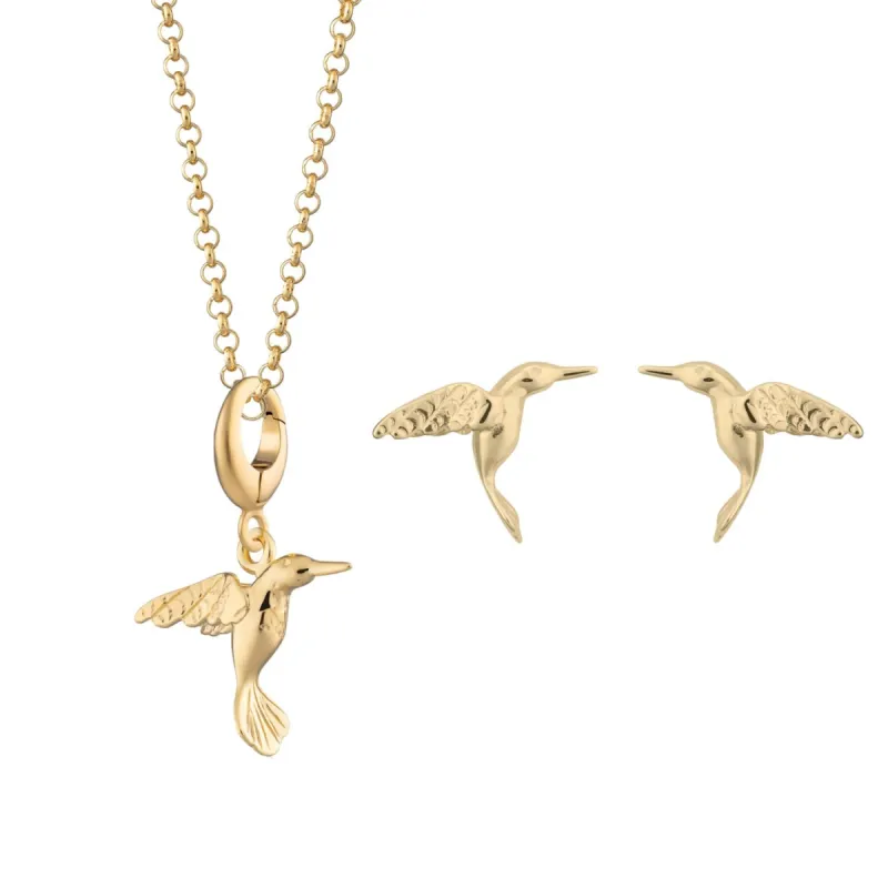 Gold Plated Hummingbird Jewellery Set With Stud Earrings sold by Lily Charmed