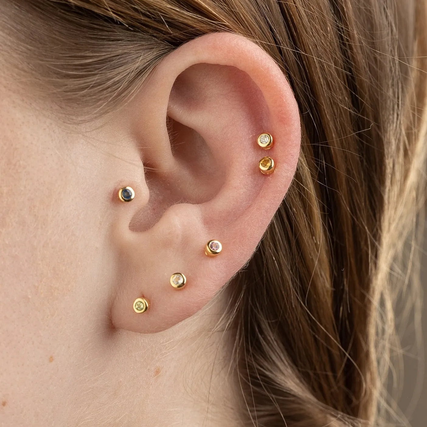 Gold Plated September Birthstone Teeny Stud Earrings (Sapphire) sold by Lily Charmed product image thumbnail 2