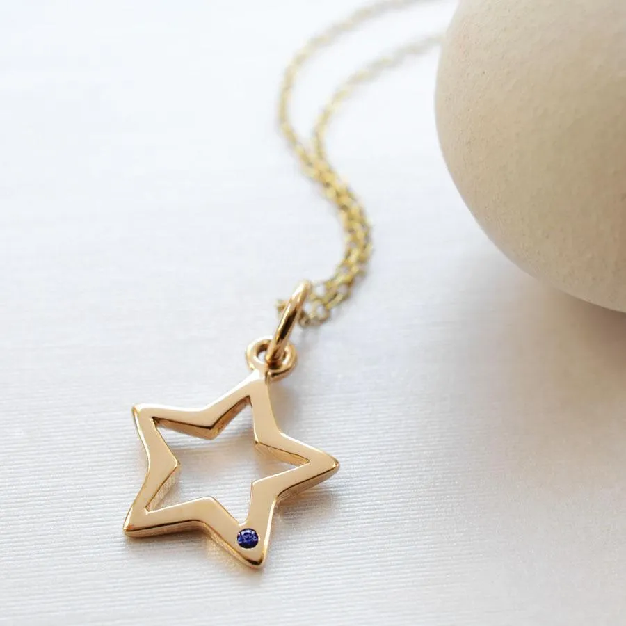 Solid 9 Carat Gold Open Star Necklace With Sapphire sold by Lily Charmed product image thumbnail 2
