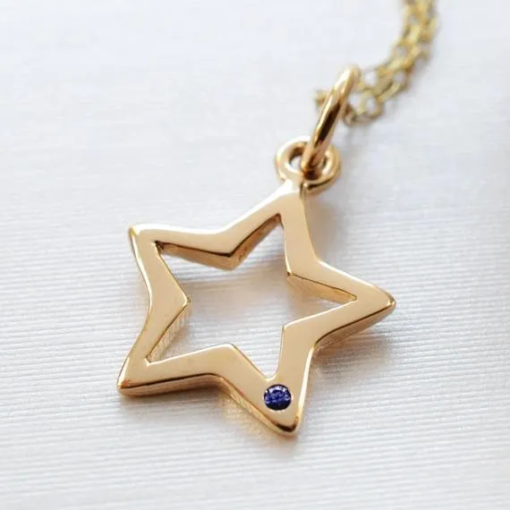 Solid 9 Carat Gold Open Star Necklace With Sapphire sold by Lily Charmed product image thumbnail 3