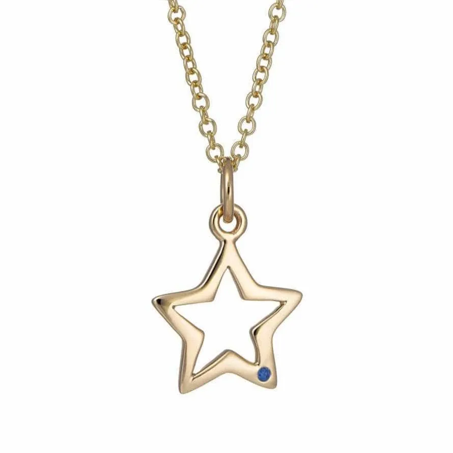 Solid 9 Carat Gold Open Star Necklace With Sapphire sold by Lily Charmed