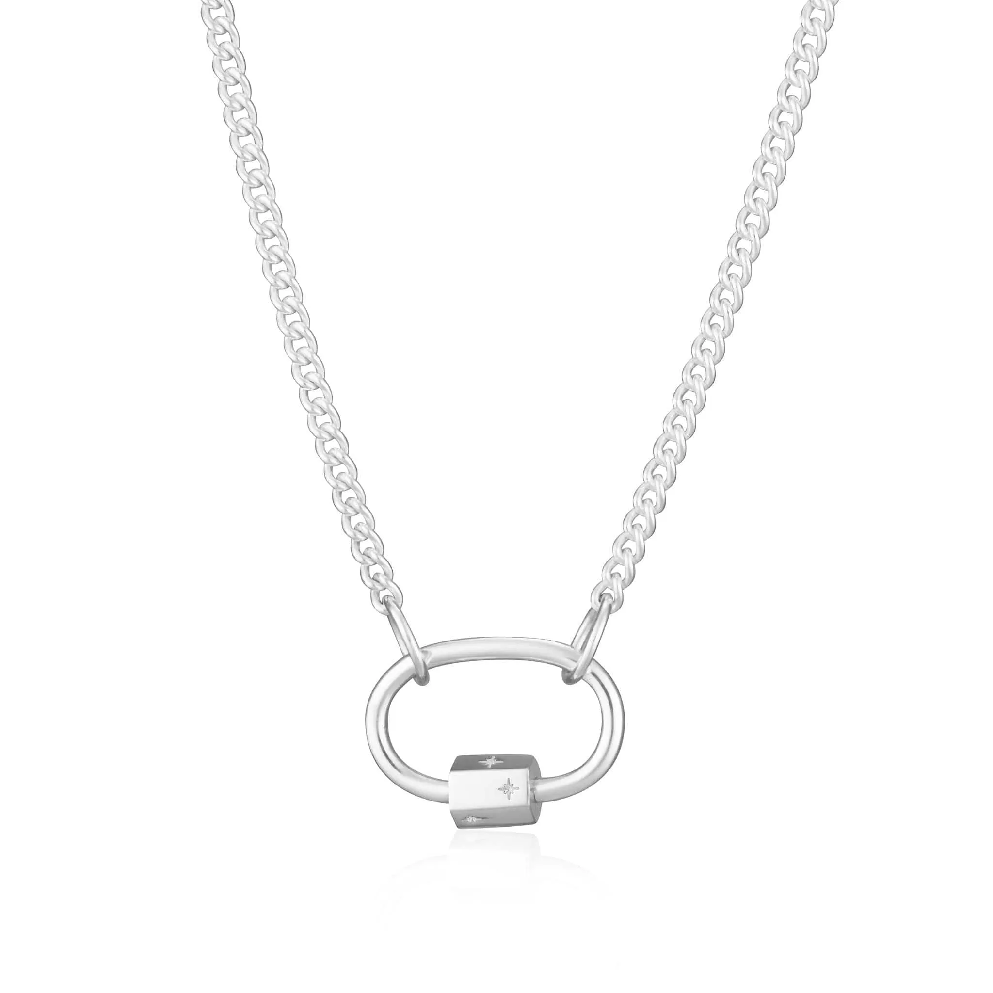 Silver Oval Carabiner Curb Chain Necklace sold by Lily Charmed