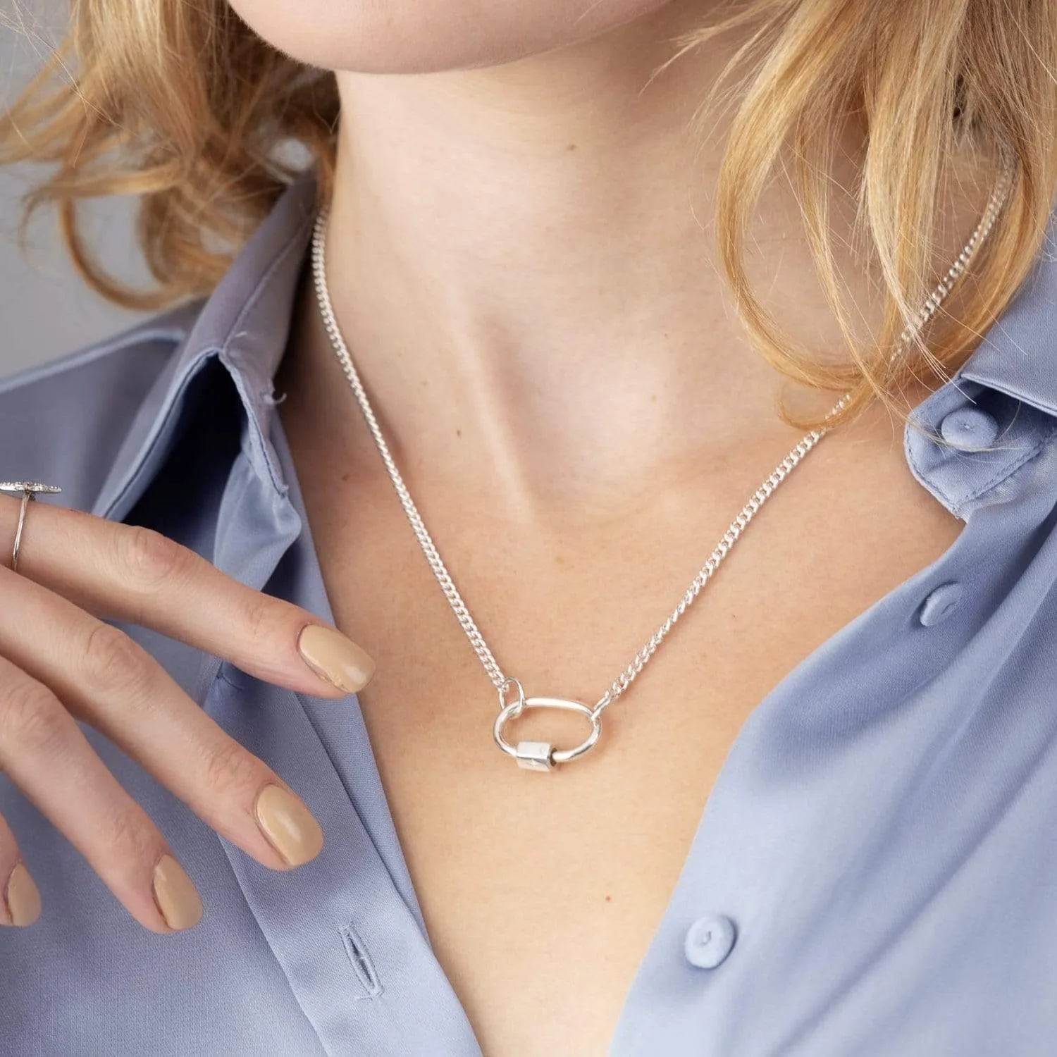 Silver Oval Carabiner Curb Chain Necklace sold by Lily Charmed product image thumbnail 4