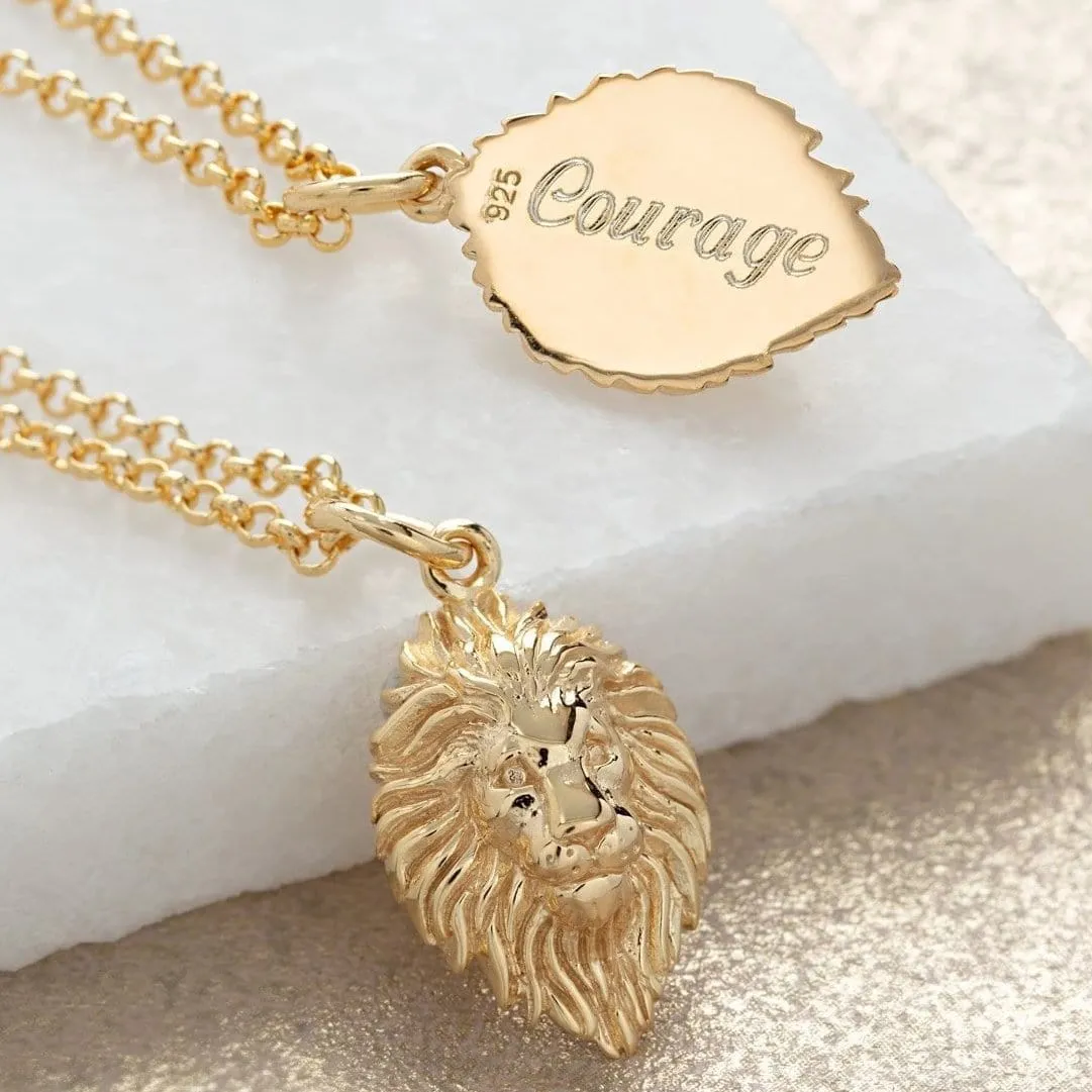 Engraved Gold Lion Head Charm Necklace sold by Lily Charmed product image thumbnail 2