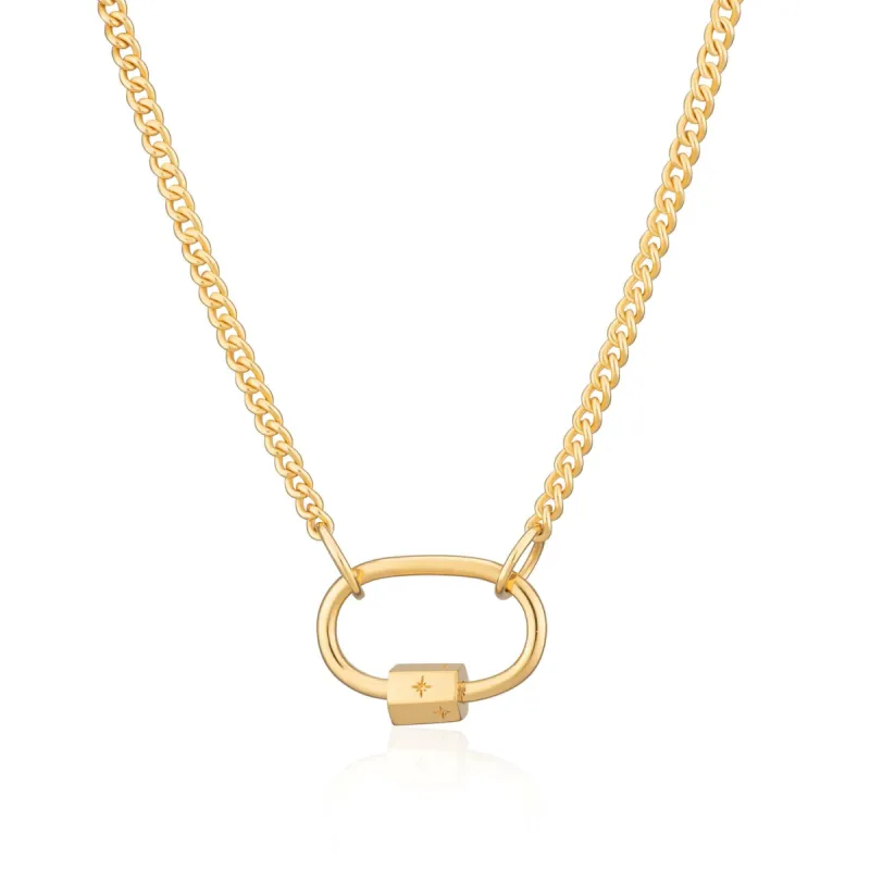 Gold Oval Carabiner Curb Chain Necklace sold by Lily Charmed