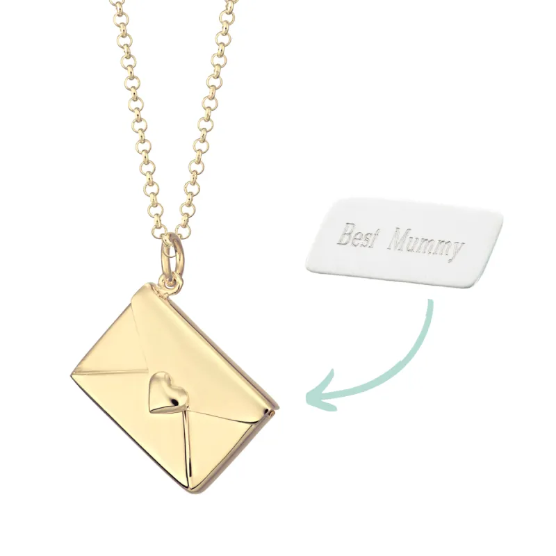 Gold Envelope Necklace with Engraved Insert sold by Lily Charmed