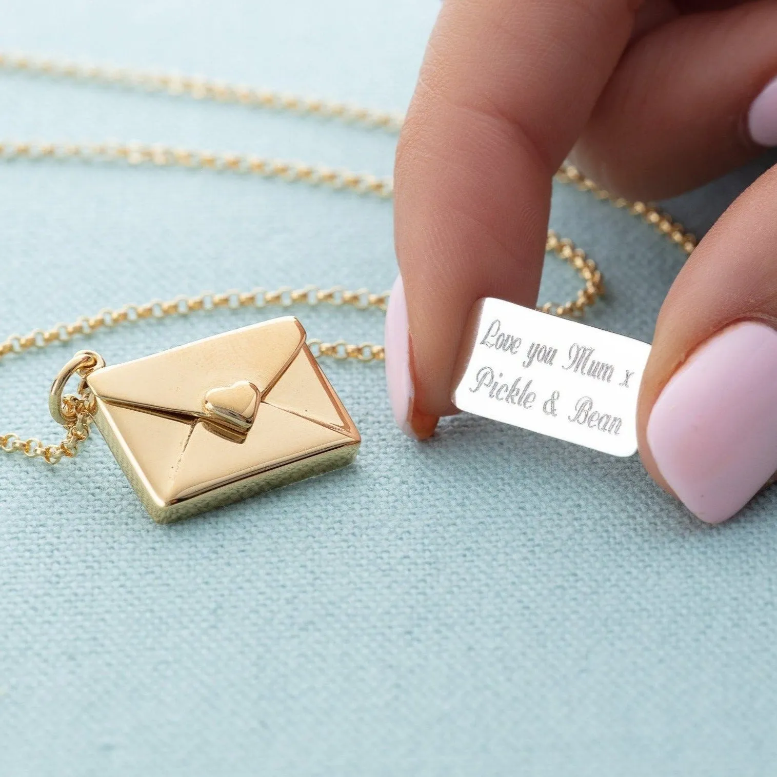 Gold Envelope Necklace with Engraved Insert sold by Lily Charmed product image thumbnail 3
