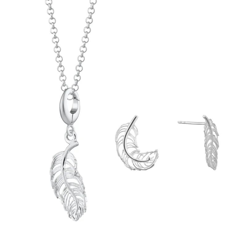 Silver Feather Jewellery Set With Stud Earrings sold by Lily Charmed