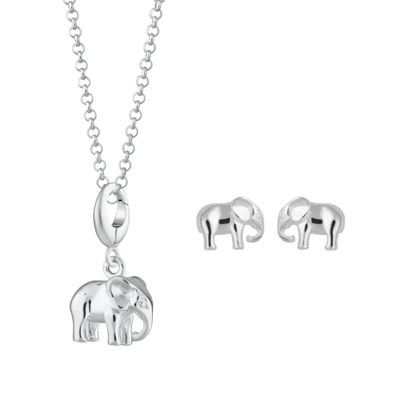 Silver Elephant Jewellery Set With Stud Earrings sold by Lily Charmed