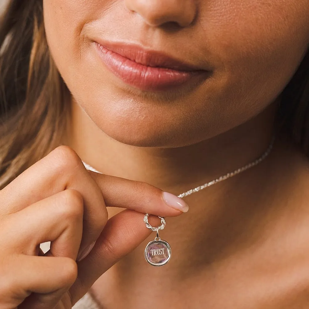 Engraved Silver Manifest Trust Charm Necklace sold by Lily Charmed product image thumbnail 3