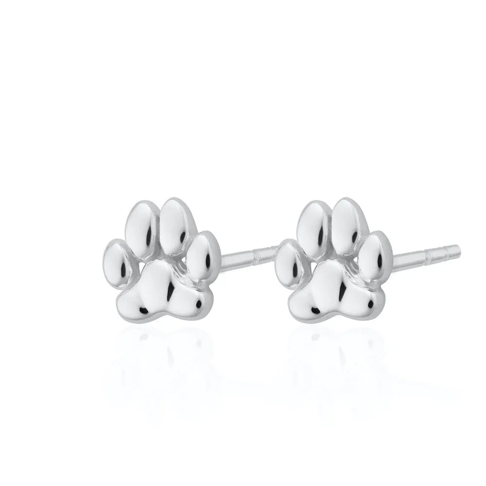Silver Paw Stud Earrings sold by Lily Charmed