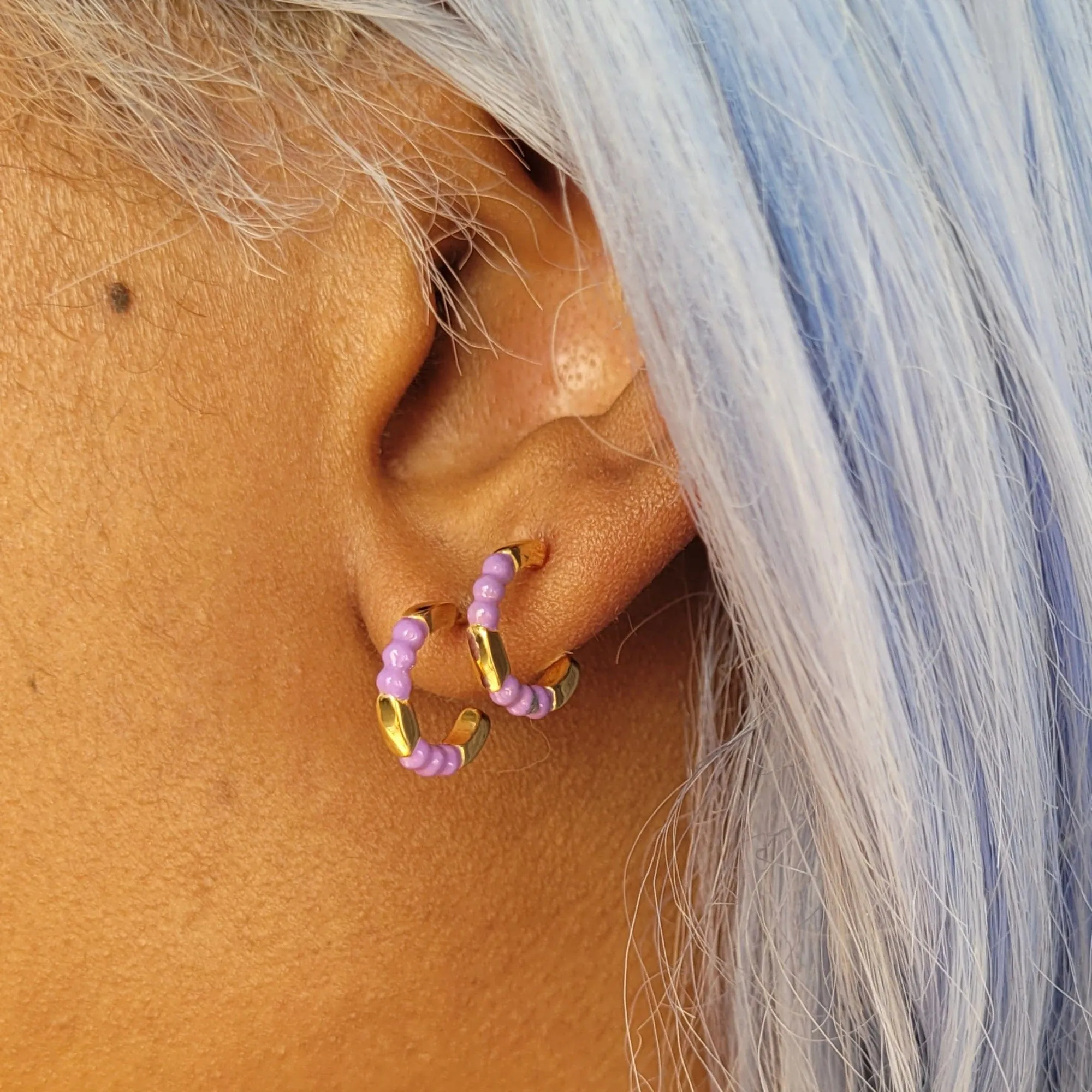 Gold Plated Enamel Dot Huggie Hoop Earrings sold by Lily Charmed product image thumbnail 3