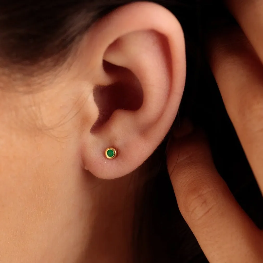 Gold Plated May Birthstone Teeny Stud Earrings (Emerald) sold by Lily Charmed product image thumbnail 2