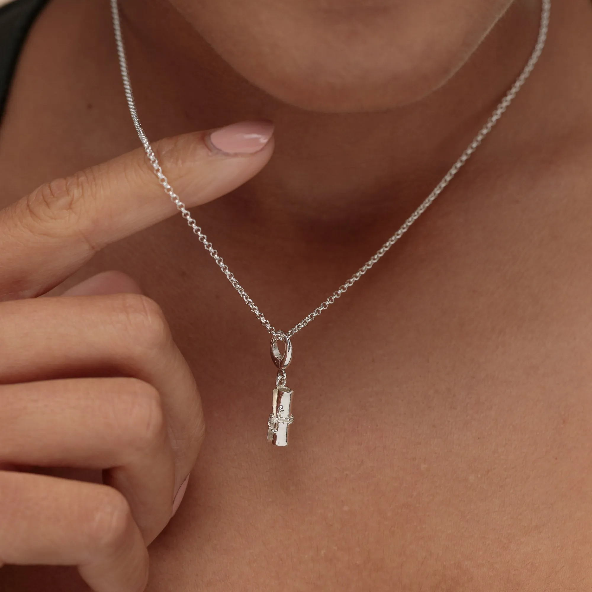 Silver Scroll Graduation Charm Necklace sold by Lily Charmed product image thumbnail 2