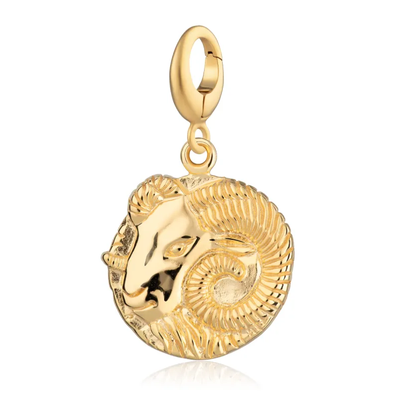 Engraved Gold Plated Aries Zodiac Charm sold by Lily Charmed