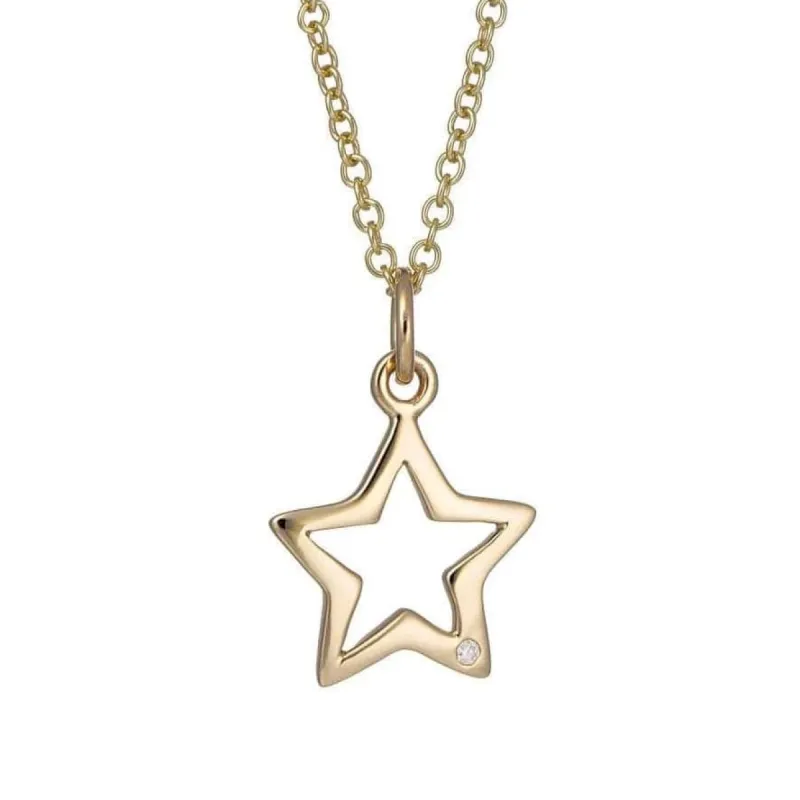Solid 9 Carat Gold Open Star Necklace With Diamond sold by Lily Charmed