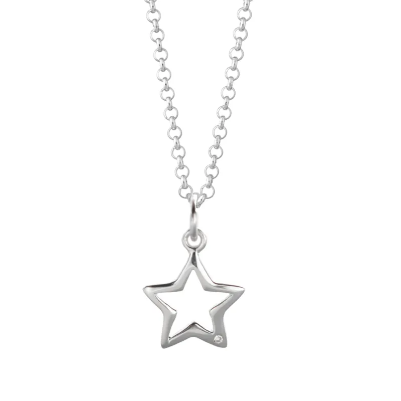 Silver and Diamond Open Star Necklace sold by Lily Charmed