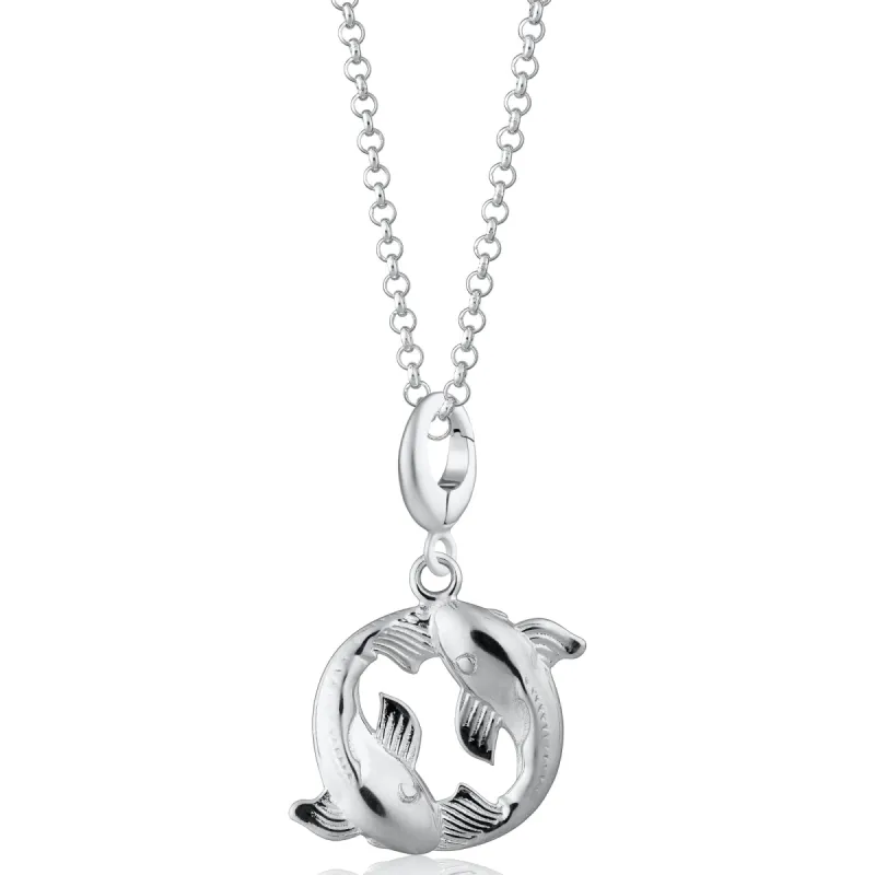Silver Koi Fish Pisces Zodiac Charm Necklace sold by Lily Charmed