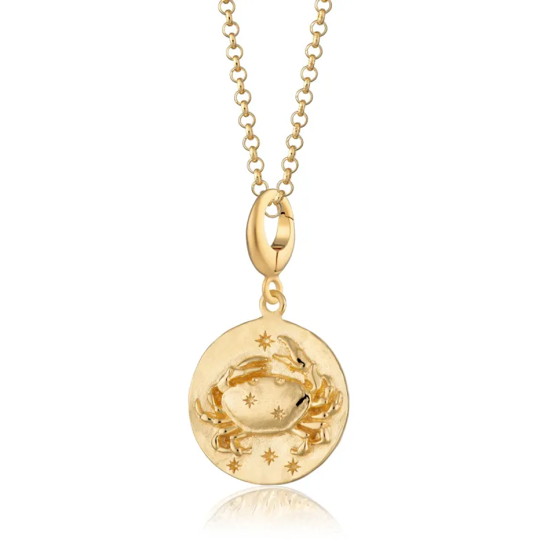 Engraved Gold Cancer Zodiac Charm Necklace sold by Lily Charmed
