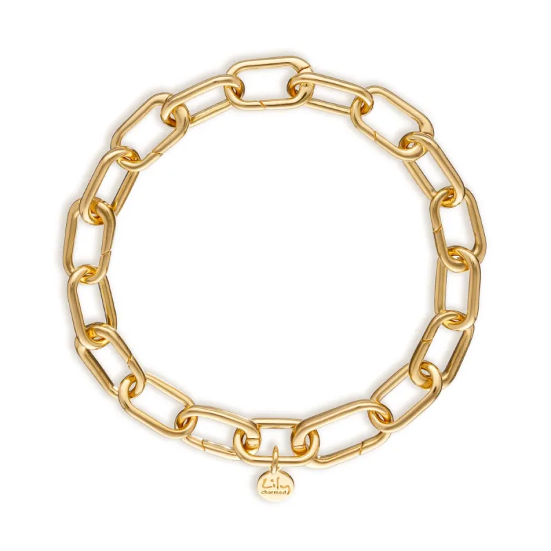 Gold Plated Chunky Hinged Link Charm Bracelet sold by Lily Charmed