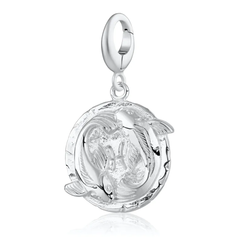 Engraved Silver Pisces Zodiac Charm sold by Lily Charmed