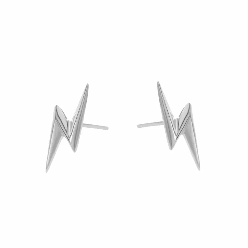 Silver Lightning Bolt Stud Earrings sold by Lily Charmed
