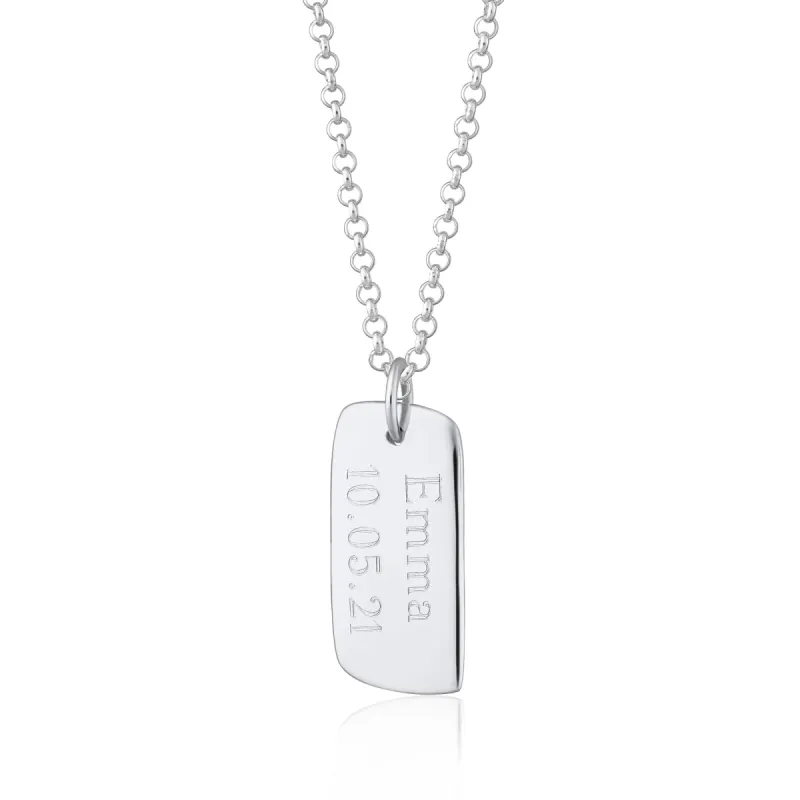 Engraved Silver Tag Charm Necklace (Small) sold by Lily Charmed