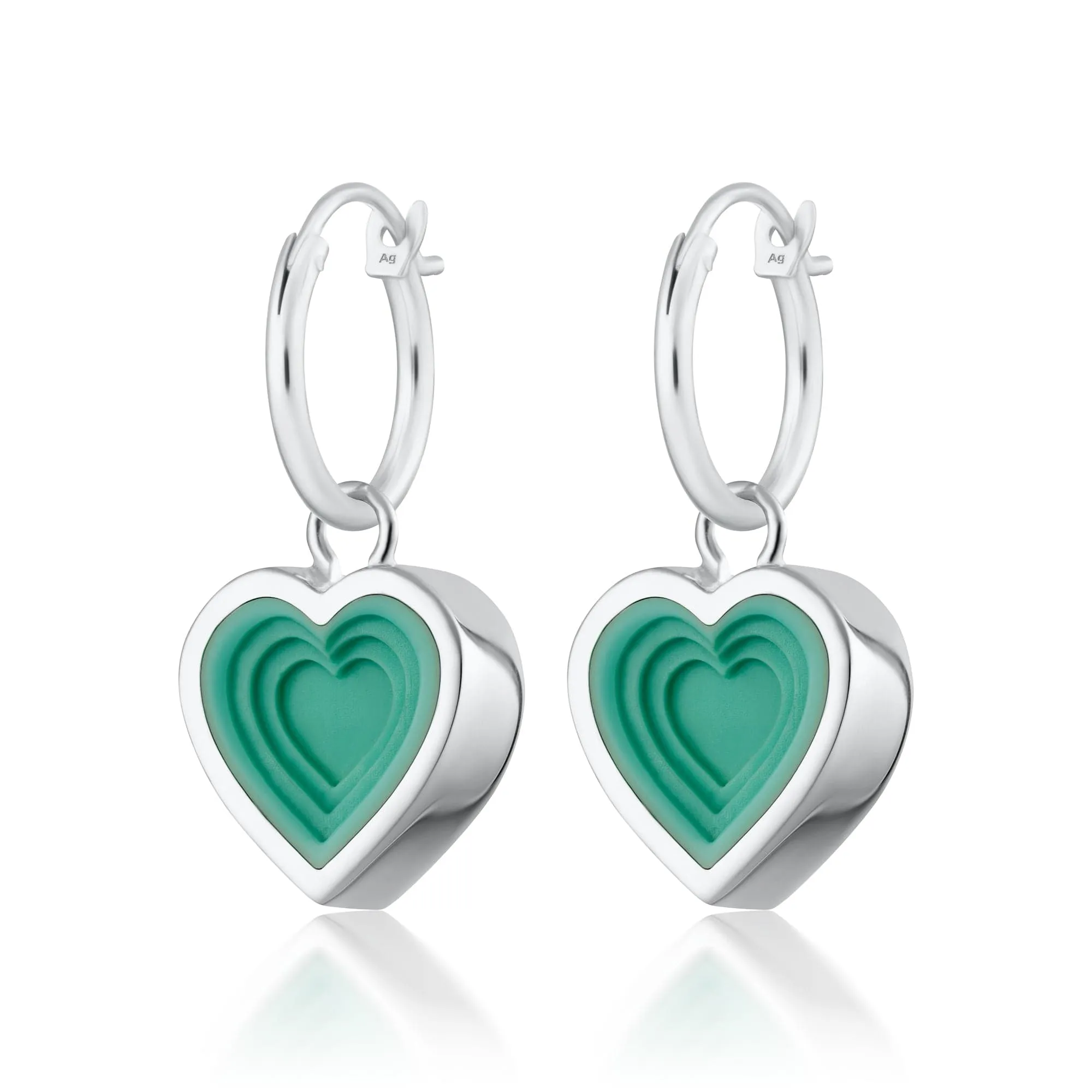 Sterling Silver Geometric Turquoise Heart Charm Hoop Earrings sold by Lily Charmed