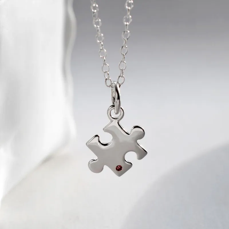 Silver and Ruby Jigsaw Necklace sold by Lily Charmed