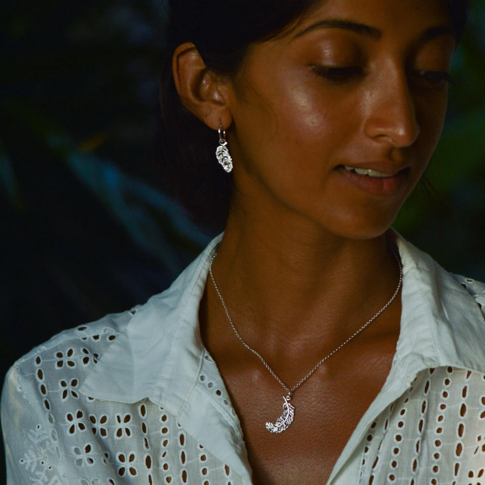 Large Silver Feather Charm Necklace sold by Lily Charmed product image thumbnail 3