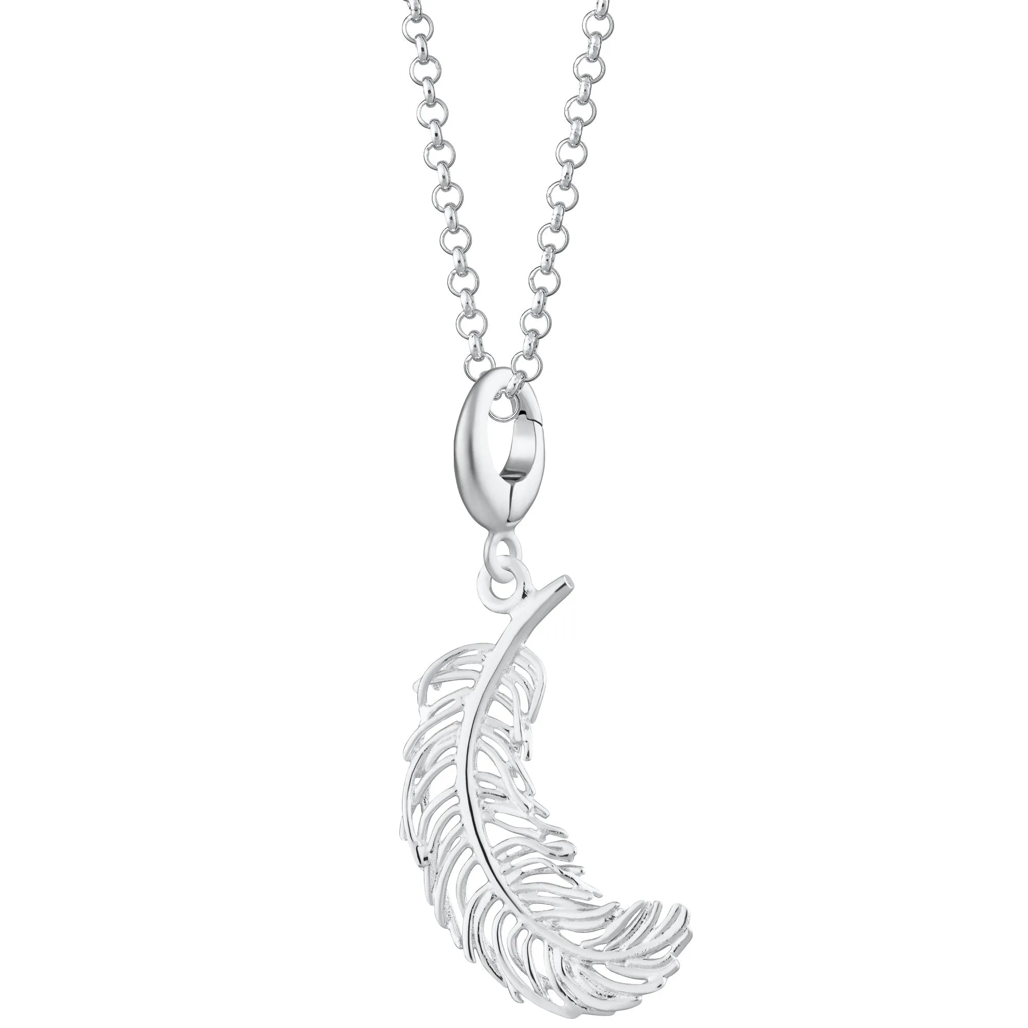 Large Silver Feather Charm Necklace sold by Lily Charmed