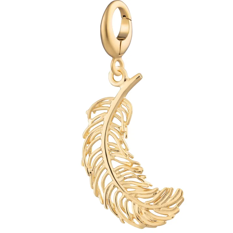 Large Gold Plated Feather Charm sold by Lily Charmed