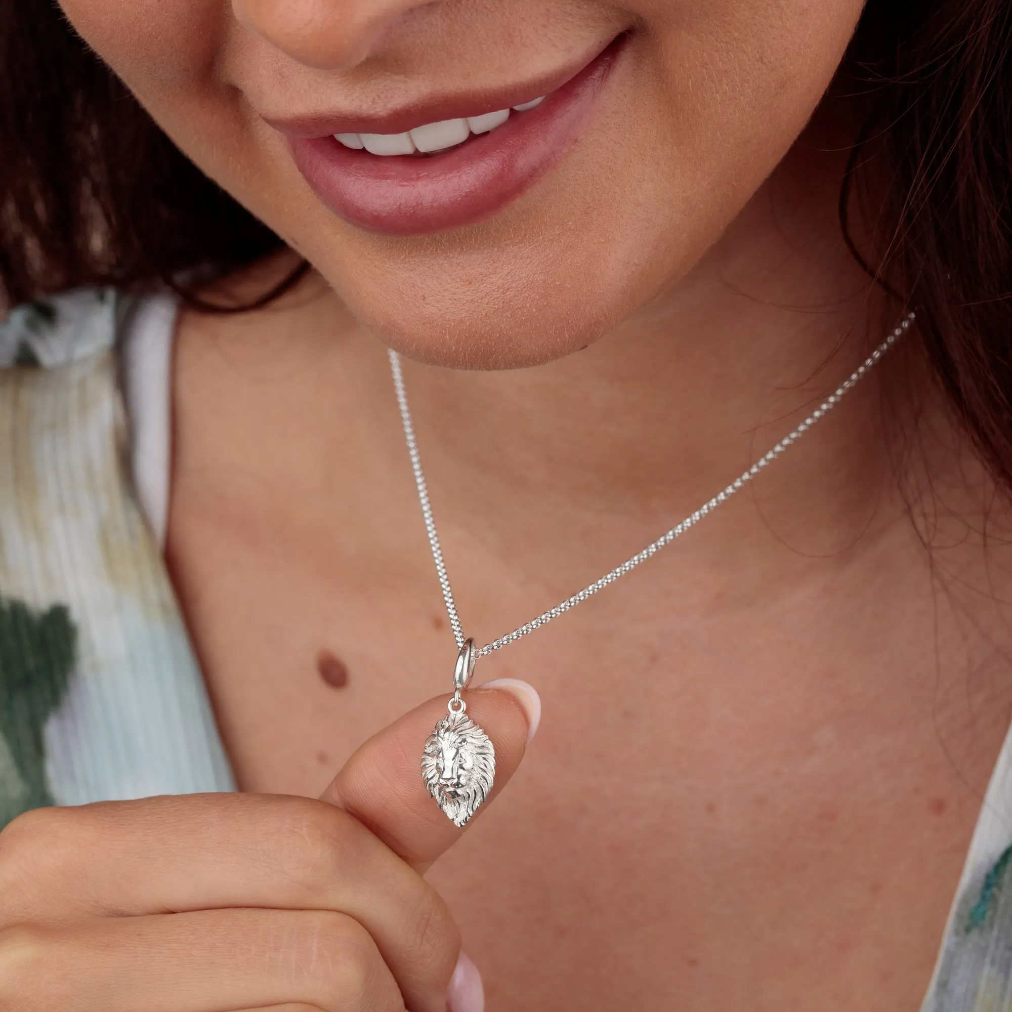 Engraved Silver Lion Head Charm Necklace sold by Lily Charmed product image thumbnail 4