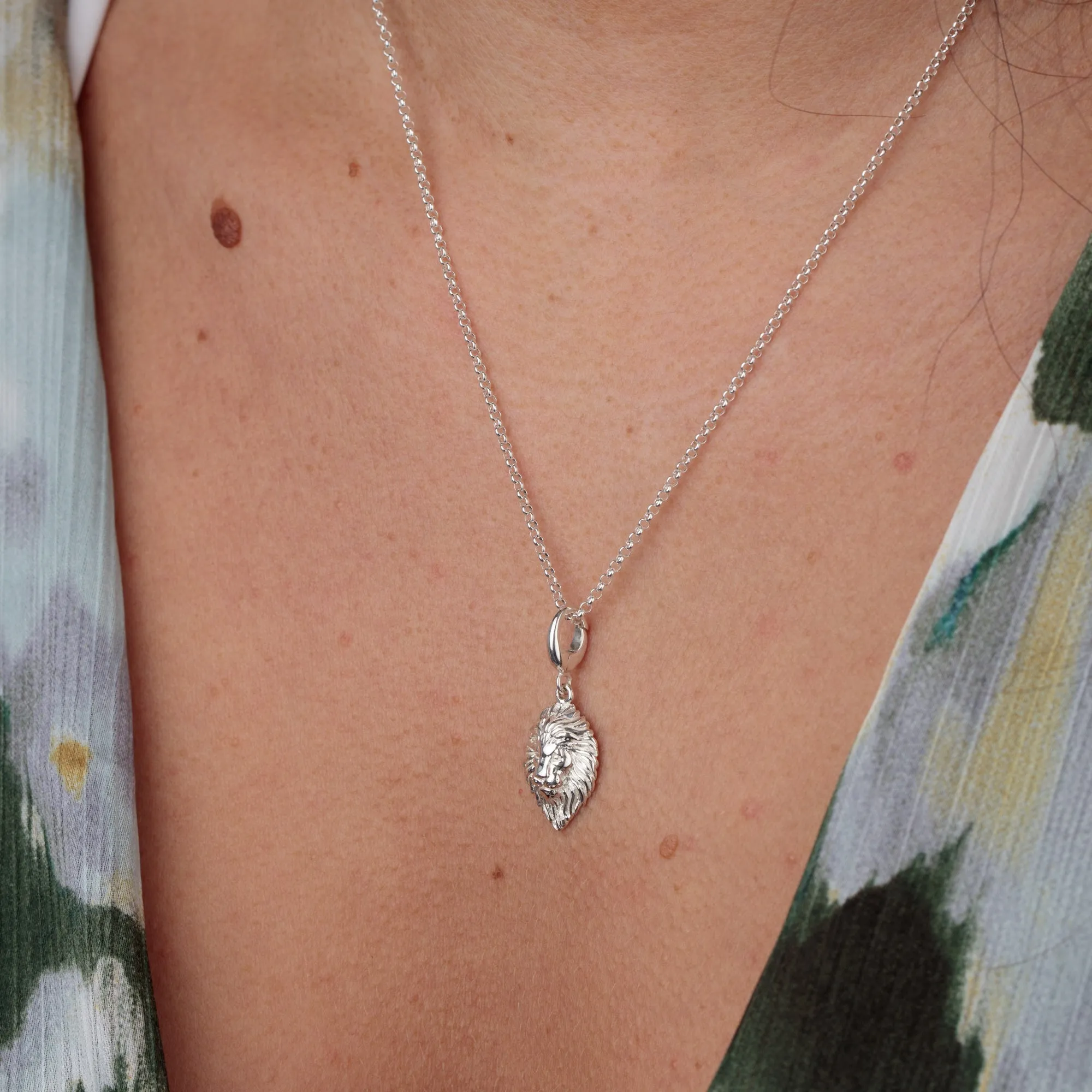 Engraved Silver Lion Head Charm Necklace sold by Lily Charmed product image thumbnail 3